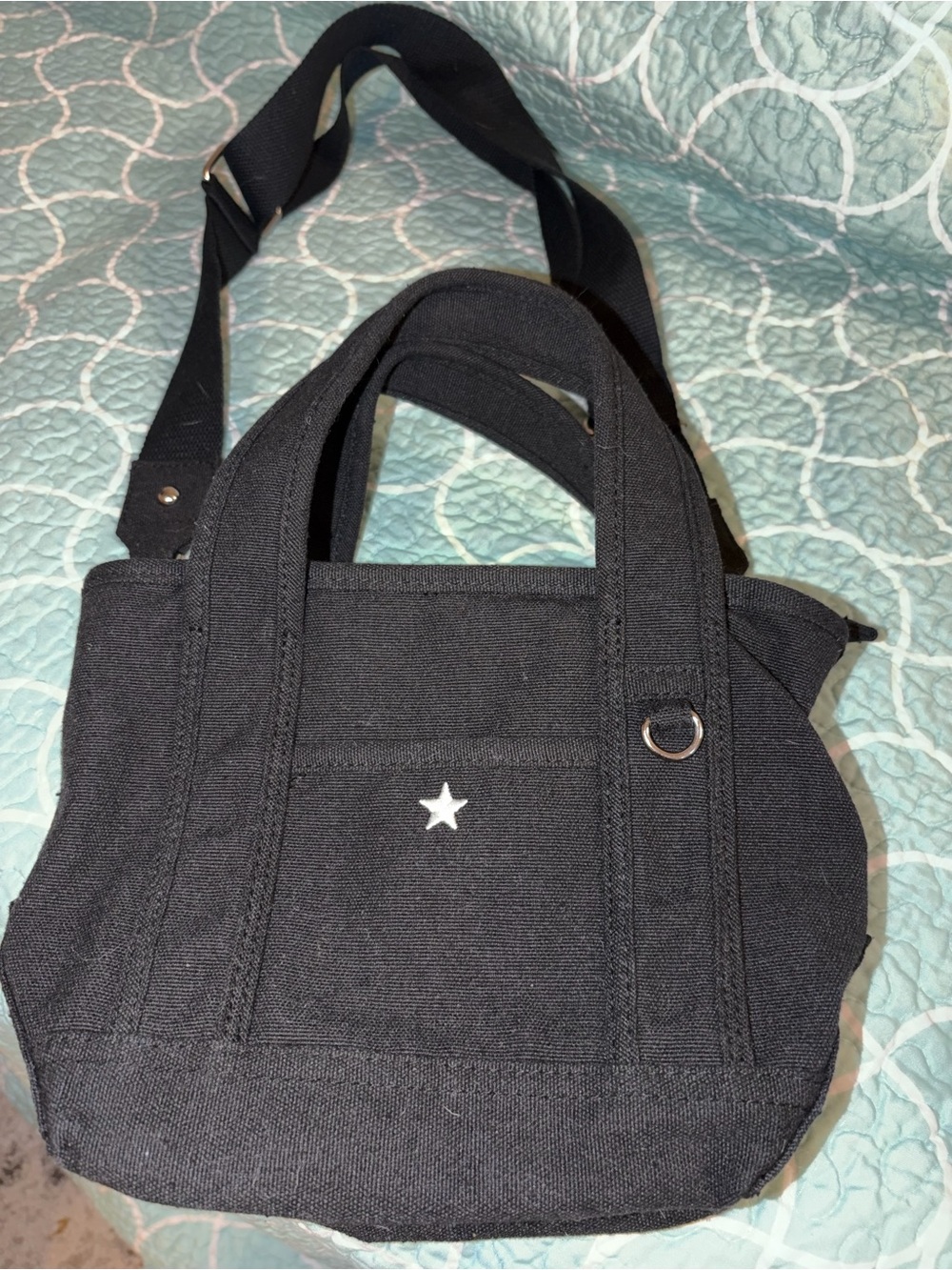 Madden Girl Black Canvas Messenger Tote - Picture 6 of 9